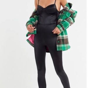 Black satin bustier jumpsuit